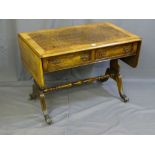 A SOFA TABLE, attractive reproduction mixed wood, two drawers with reeded end supports and brass