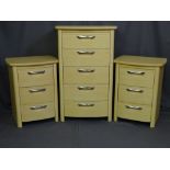 A PARCEL OF THREE MODERN STYLISH LIGHT WOOD BEDROOM CHESTS of various sizes