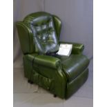 A GREEN LEATHER EFFECT SHERBOURNE electric lift and rise powered reclining chair E/T