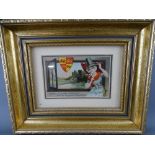 A GILT FRAMED WELSH POSTCARD depicting Conwy Castle Coat of Arms and a young Welsh lady, glazed at