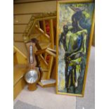 B N LEEK oil on board, miscellaneous wall mirrors and a reproduction barometer