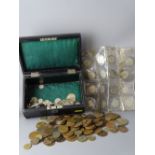 A PARCEL OF SILVER BASED MIXED COINAGE, fifteen pre 1950s British half crowns and a parcel of