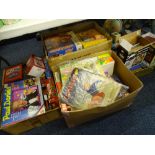 A COLLECTION OF TOYS, GAMES, VINTAGE BOOKS, TINS and two desktop globes