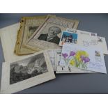 A SMALL COLLECTION OF FIRST DAY COVERS and other ephemera to include a 1966 Welsh poem by Eirian