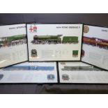 A SET OF FIVE FAMOUS STEAM LOCOMOTIVE FRAMED PRINTS including 4472 Flying Scotsman, 4498 Sir Nigel