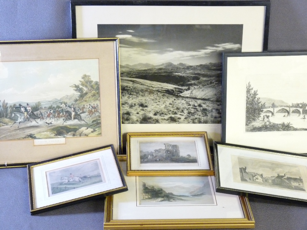 A GROUP OF FRAMED ANTIQUE PRINTS including a well coloured example titled 'Welsh Wedding, Running