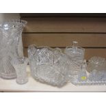 FINE QUALITY WAISTED HEAVY GLASS VASE, 31cms height, similar quality glass bowl and other glassware