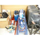 MOTOR MAINTENANCE EQUIPMENT - a pair of car ramps, a Draper car jack, Draper foot pump, three