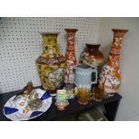 A PAIR OF NARROW NECK KUTANI VASES and assorted porcelain including Gaudy Welsh, milk glass ETC