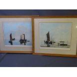 ALBERT GALAIN proof stamped prints, a pair - titled 'Boats and Low Water' and 'Ships in a Calm'