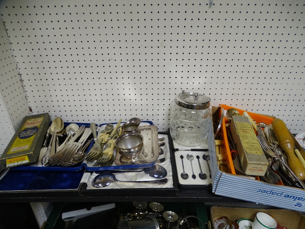 A LARGE PARCEL OF MAINLY EPNS FLATWARE, some silver ETC