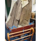 A BLACK & DECKER FOLD UP WORK MATE, a modern towel airer, a vintage gentleman's sheepskin coat by