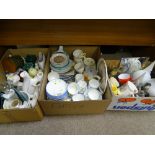 THREE BOXES OF ASSORTED PORCELAIN, GLASSWARE ETC