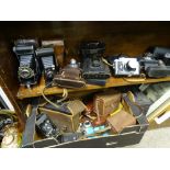 A VINTAGE CAMERA COLLECTION to include an Italian Koroll Film 120, a Zorki-4K, various bellows