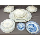A FINE SET OF BLUE & WHITE DRESSER PLATES and other items of mixed porcelain including Masons