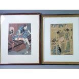 UTAMARO OBAN two woodblock prints - three Japanese women constructing frame work, 32 x 23cms and