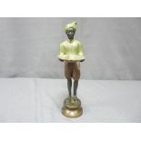 A PAINTED COLD BRONZE FIGURE of a gentleman with a shell shaped serving plate