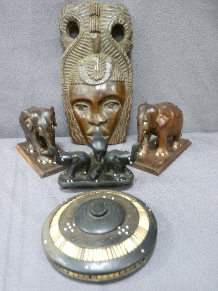 A PARCEL OF AFRICAN CARVED TREEN including elephants on plinths ETC