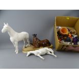 BESWICK HORSE SITTING ON A PLINTH, a white Beswick horse named 'The Winner', one other (broken