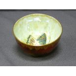 A WEDGWOOD SMALL PEDESTAL LUSTRE BOWL with butterfly decoration, 10cms diameter