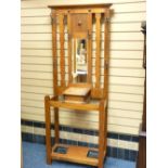 EXCELLENT 'ARTS & CRAFTS' STYLE POLISHED HALL STAND with drip trays and central bevelled wall