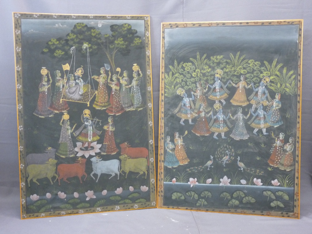 TWO LARGE INDIAN PAINTINGS ON SILK