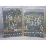TWO LARGE INDIAN PAINTINGS ON SILK