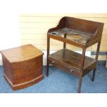 MAHOGANY RAIL BACK WASH-STAND with lower base drawer and shelf and a mahogany commode, various