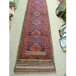 MESHWANI CARPET RUNNER - tonal red ground with repeating central diamond block pattern and double