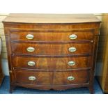 GEORGIAN STYLE BOW FRONTED CHEST of four long drawers with inlay detail, 108cms height, 122cms