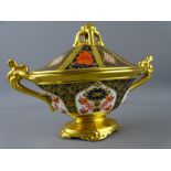 ROYAL CROWN DERBY, an oval lidded twin handled tureen on a shallow pedestal, numbered to the base '