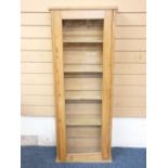 SLIM PINE DISPLAY/BOOK-CASE CABINET, 129cms height, 51cms width, 20cms depth