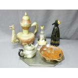 MIXED GROUP OF COLLECTABLES to include a carved wood musical dish, pewter and vintage copper, a