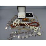 COLLECTION OF SILVER, AMBER & OTHER JEWELLERY including an interesting souvenir de Paris bracelet