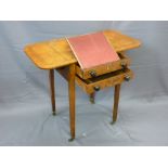 BURR WALNUT LADY'S WRITING DESK with twin flaps and interior writing pad on tapered supports,