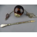 YERBA MATE GOURD & BOMBILLA SET with an acme thunderer whistle on chain