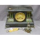 VICTORIAN SLATE & MARBLE EFFECT CLOCK, a cast figurine and a Salter's brass spring balance