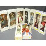 NINE BOXED LEONARDO COLLECTION PORCELAIN HEAD DOLLS in various costumes