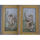 PAIR OF 20TH CENTURY CONTINENTAL PORCELAIN TYPE PLAQUES, relief moulded in the classical style, 40 x