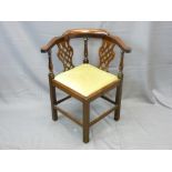 MAHOGANY CORNER CHAIR with pierced splat back