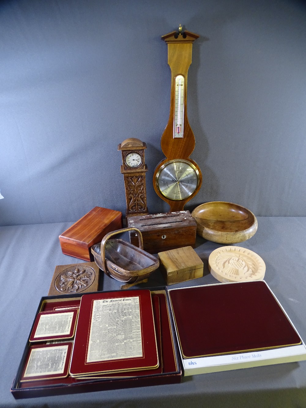 PARCEL OF MIXED TREEN including barometer model, long-case clock ETC