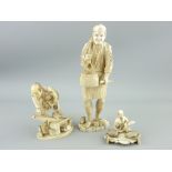 THREE JAPANESE MEIJI PERIOD IVORY OKIMONO FIGURINES, various tradesmen, 6, 13 and 23cms high, all