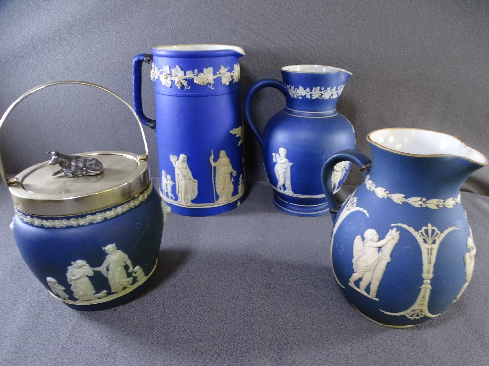 FOUR ITEMS OF VINTAGE DARK BLUE WEDGWOOD JASPERWARE