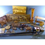 ASSORTMENT OF TREEN, walking sticks and decorative items ETC