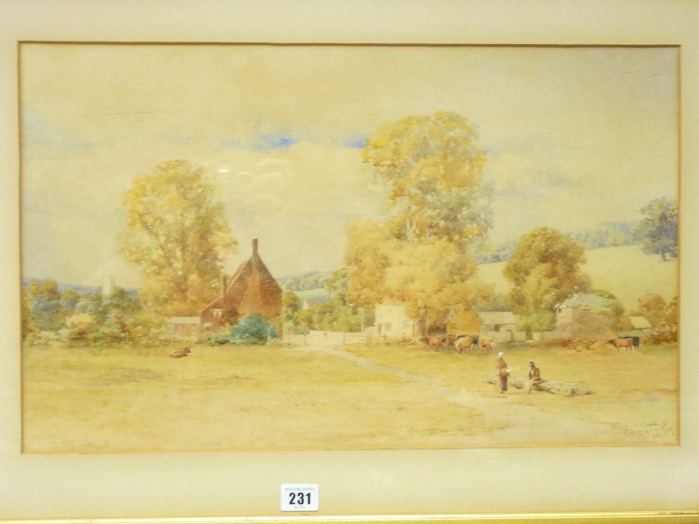 W C GOODRIDGE watercolour - pastoral scene with farmstead figures and cattle, signed and dated - Image 2 of 2