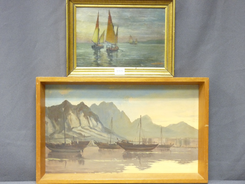 A E FERRARIS oil on canvas - yachts sailing, signed and dated 1928, 18 x 27cms and an oil on board -