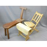 PITCH PINE SEATED ARTIST'S BENCH, a folding chair and rustic sofa table