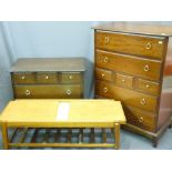 TWO STAG BEDROOM CHESTS and a Remploy extending coffee table with tiled insert and ladder base