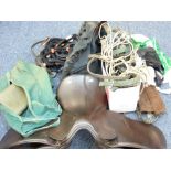 LEATHER HORSE RIDING SADDLE by Ideal Saddle Company, Walsall and a parcel of associated items