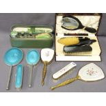 CASED EBONY DRESSING TABLE SET with three various others